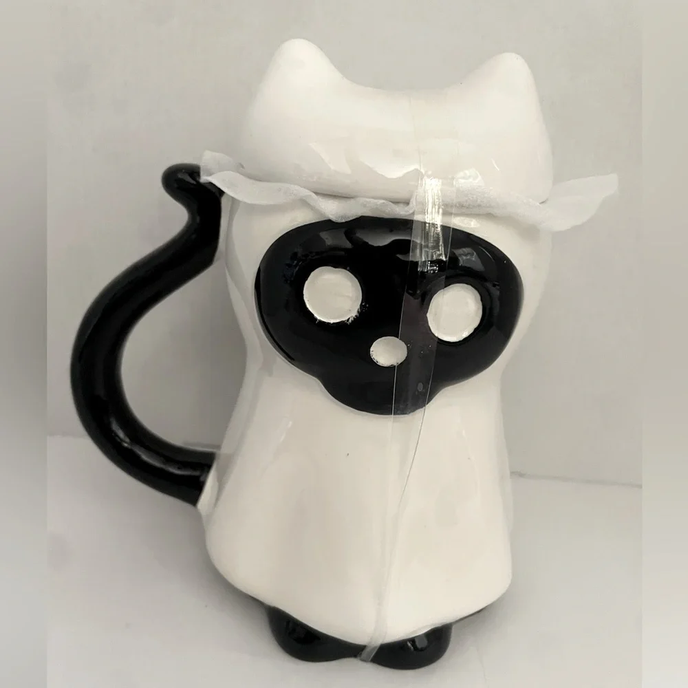 Halloween‎ ghost skull 💀 cat tea cup or coffee mug with ceramic lid